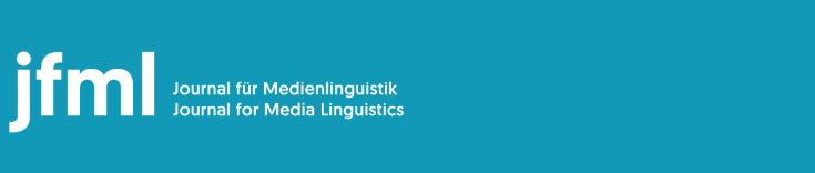Blaues Banner mit der weißen Aufschrift "jfml - Journal für Medienlilnguistik Journal for Media Linguistics.